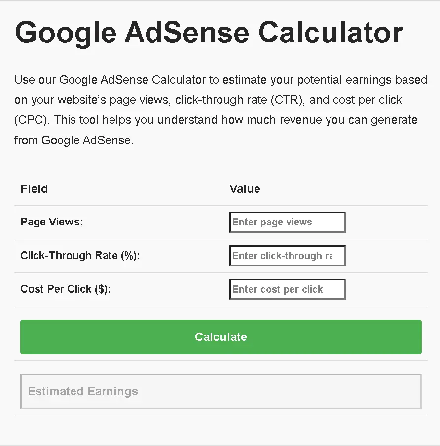 WP Blogging Tips: Google Adsense Calculator